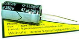 47uF 250V Capacitor 105å¡C High Temp, Radial Leads - G-LUXON - Cart2Cart - KP Components Inc